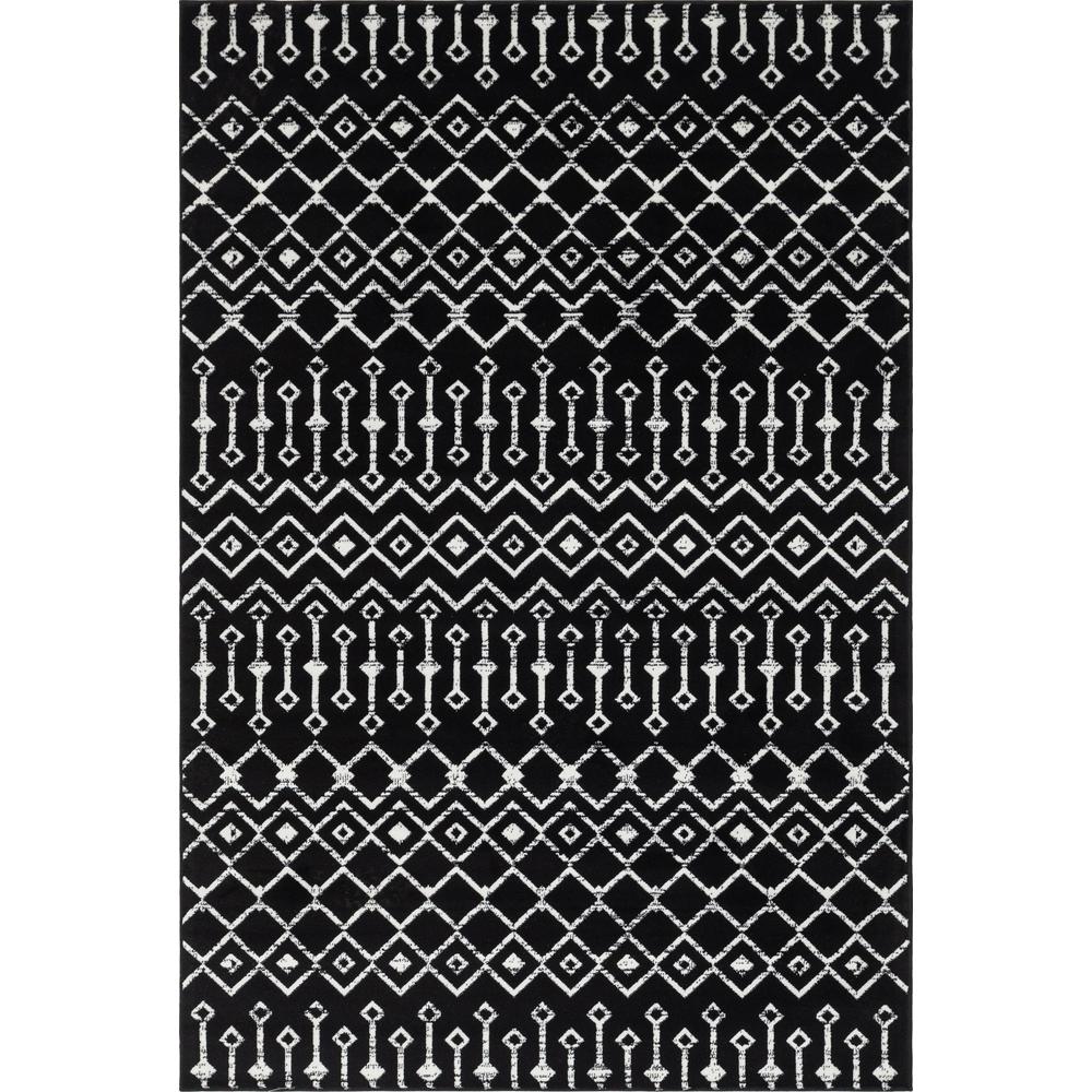 Moroccan Trellis Rug, Black/Ivory (6' 0 x 9' 0). Picture 1