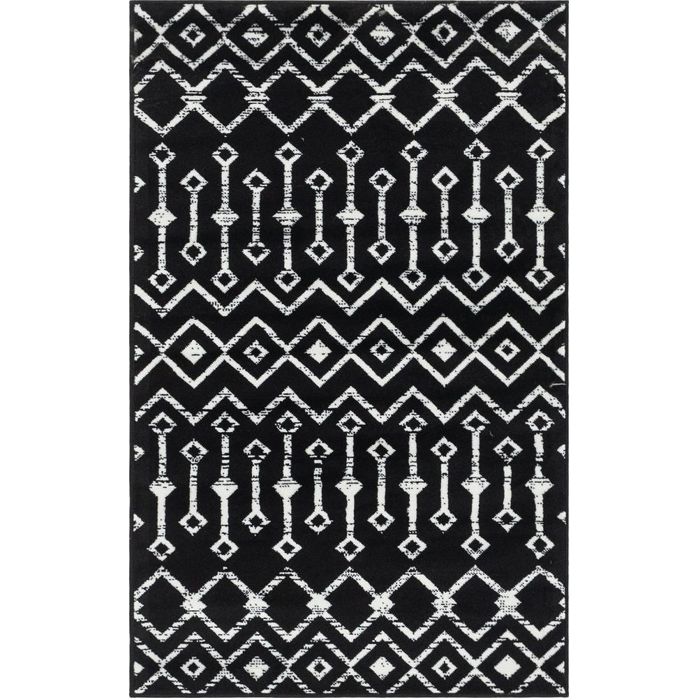 Moroccan Trellis Rug, Black/Ivory (3' 3 x 5' 3). Picture 1