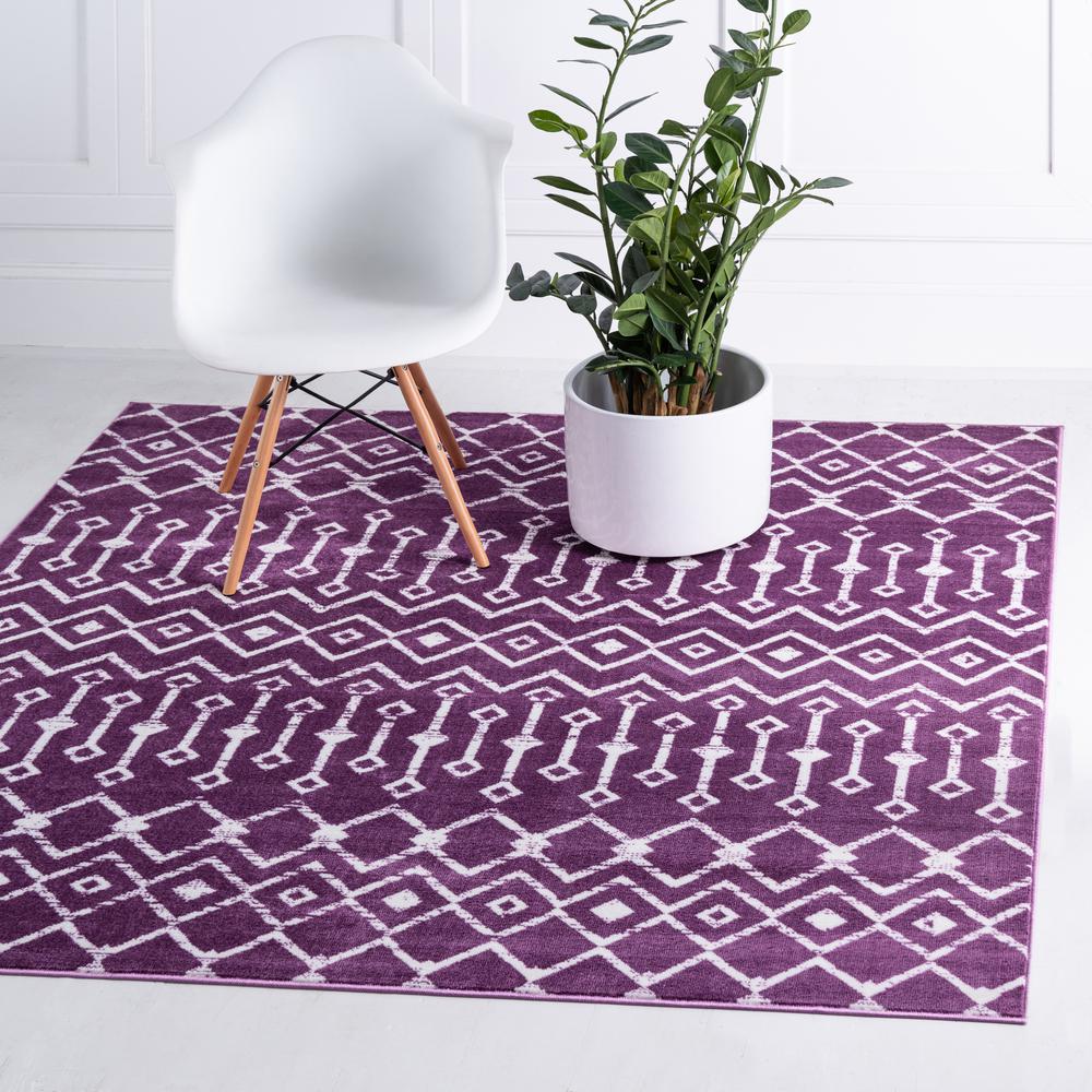 Moroccan Trellis Rug, Violet/Ivory (6' 0 x 6' 0). Picture 2