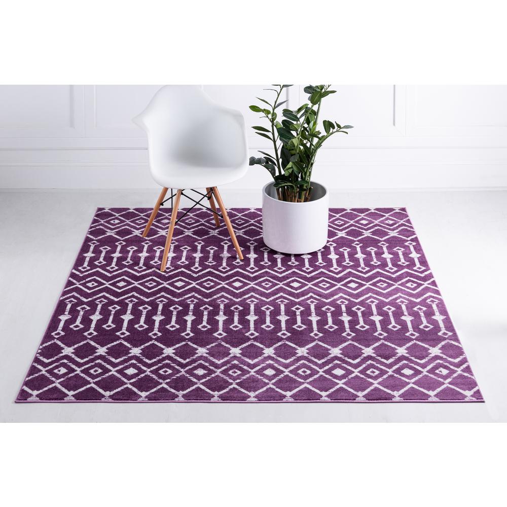 Moroccan Trellis Rug, Violet/Ivory (6' 0 x 6' 0). Picture 4