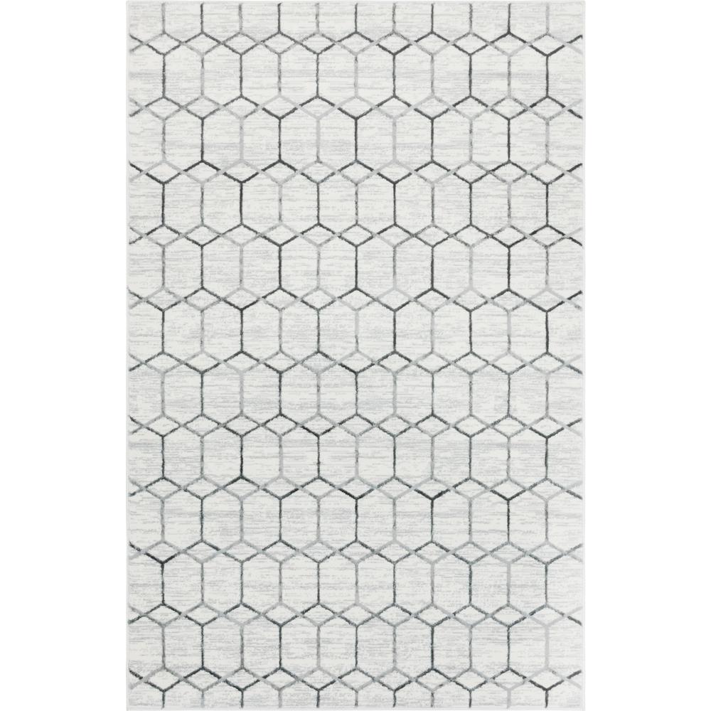Matrix Trellis Tile Rug, Ivory/Gray (5' 0 x 8' 0). Picture 1