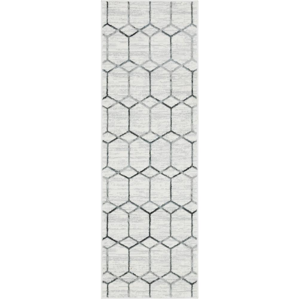 Matrix Trellis Tile Rug, Ivory/Gray (2' 0 x 6' 0). Picture 1