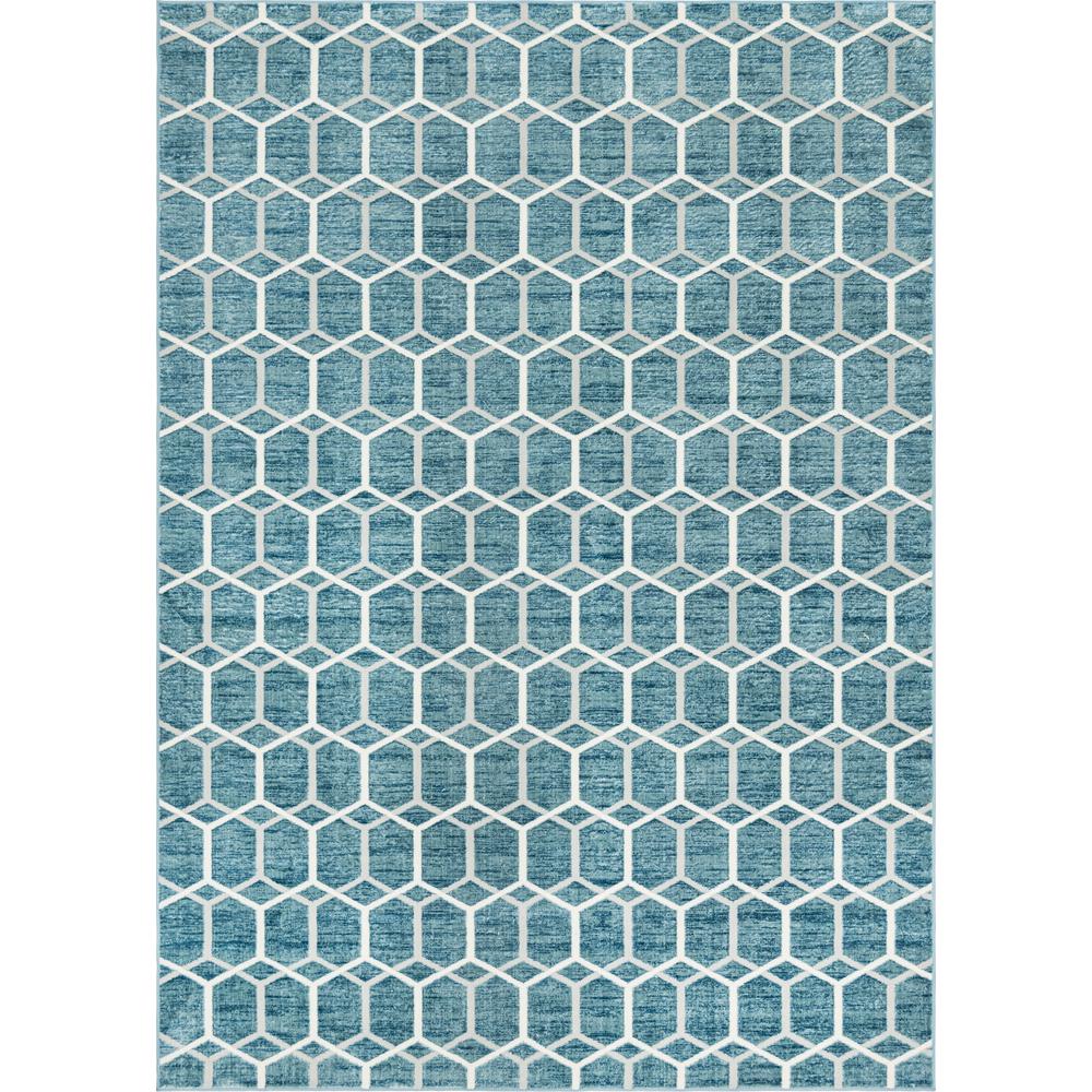 Matrix Trellis Tile Rug, Blue/Ivory (9' 10 x 14' 0). Picture 1