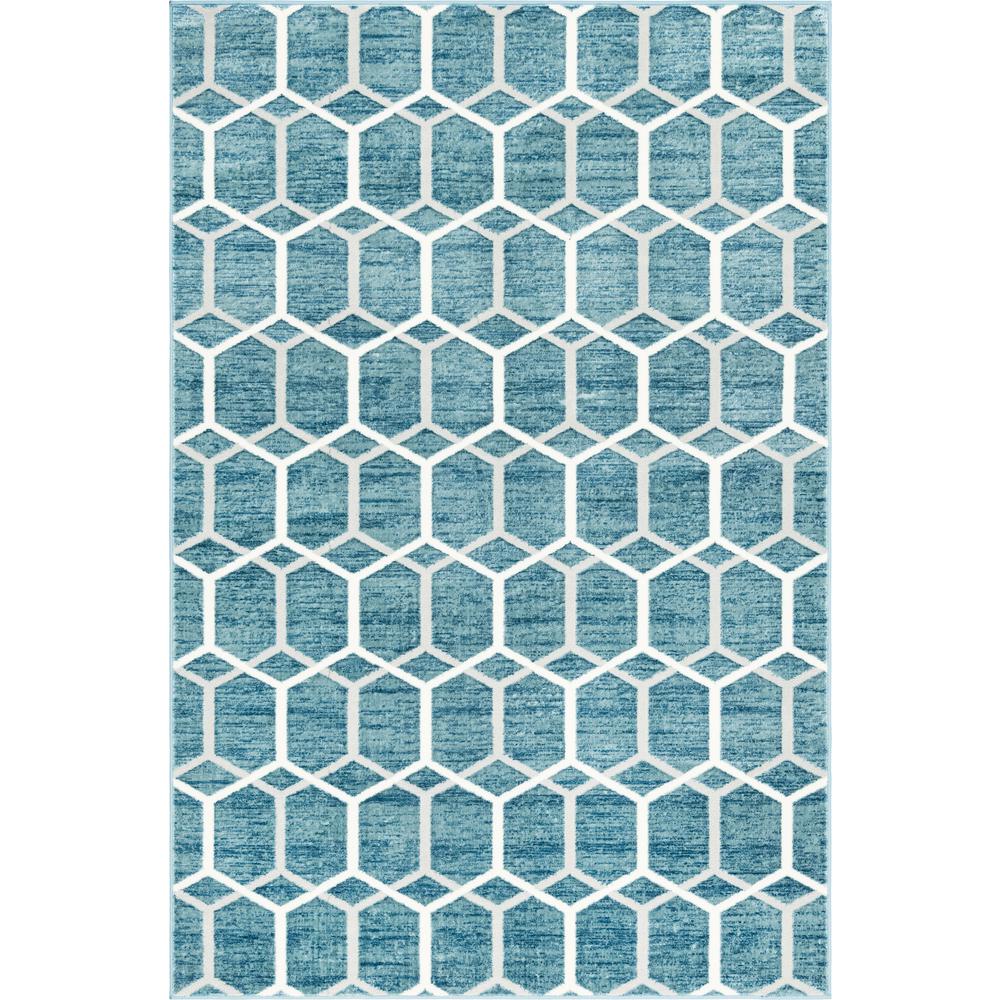 Matrix Trellis Tile Rug, Blue/Ivory (6' 0 x 9' 0). Picture 1