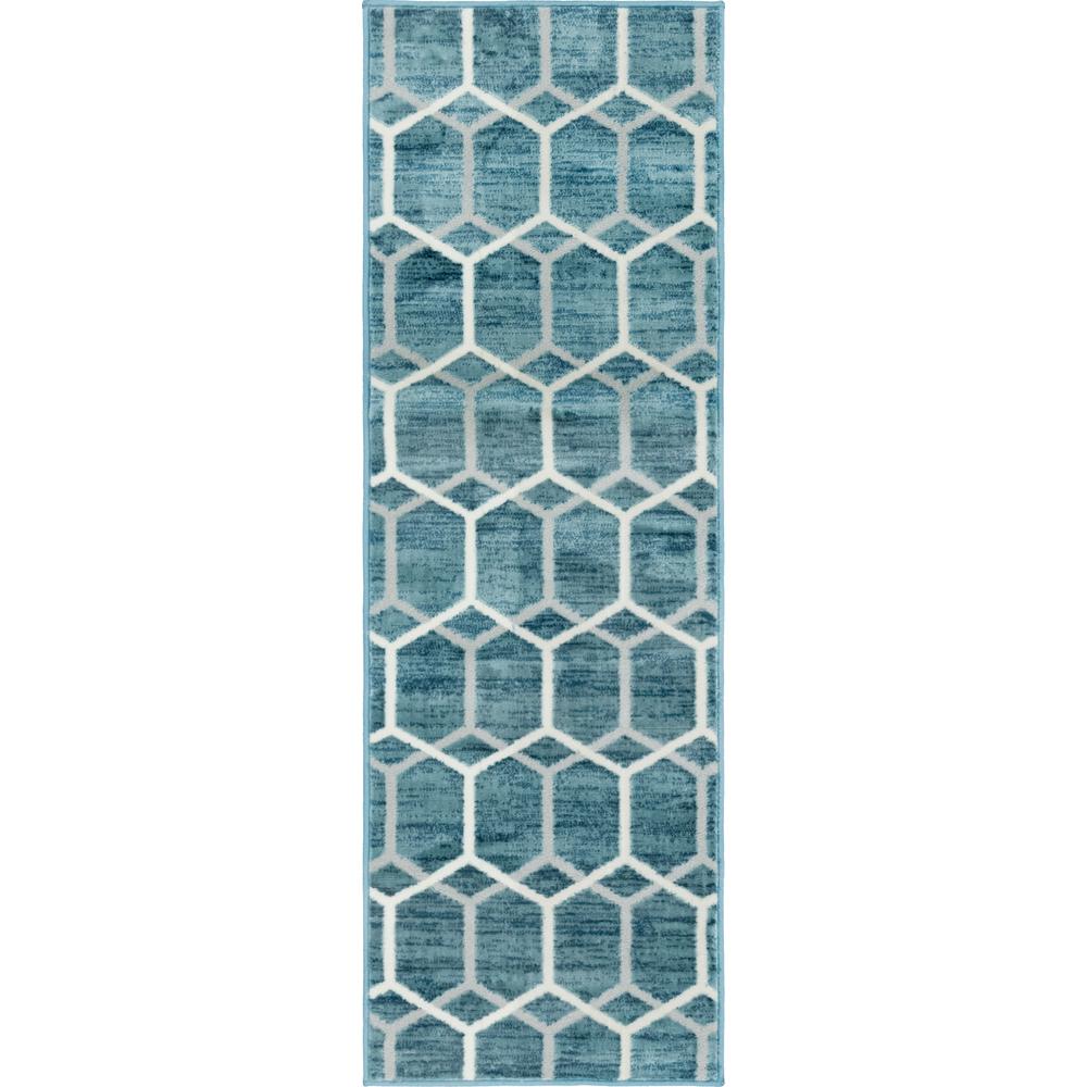 Matrix Trellis Tile Rug, Blue/Ivory (2' 0 x 6' 0). Picture 1