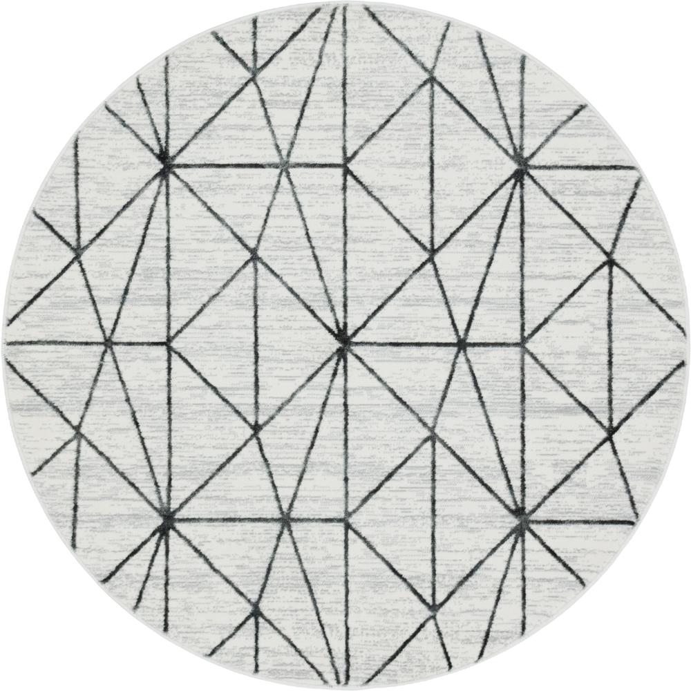 Matrix Trellis Geometric Rug, Ivory/Gray (5' 0 x 5' 0). Picture 1