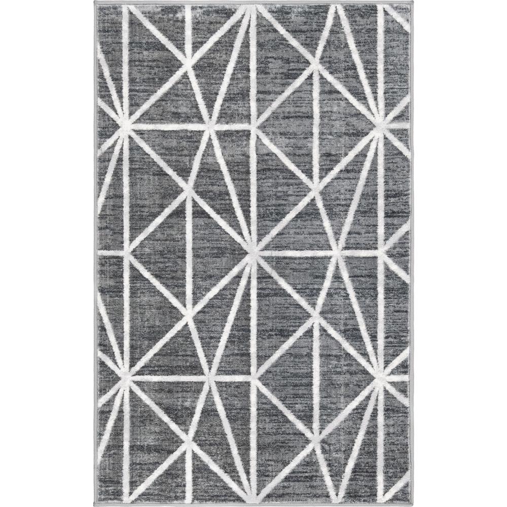 Matrix Trellis Geometric Rug, Dark Gray/Ivory (3' 3 x 5' 3). Picture 1