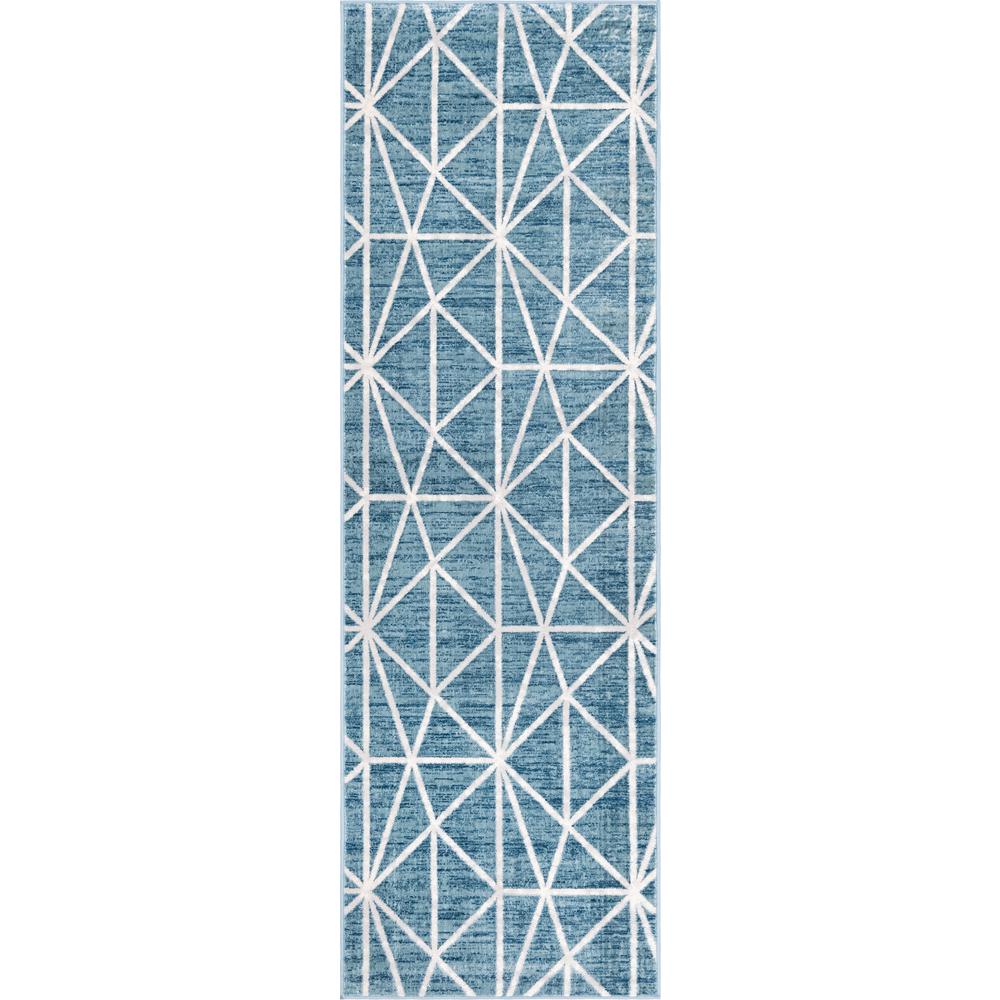 Matrix Trellis Geometric Rug, Blue/Gray (3' 0 x 10' 0). Picture 1