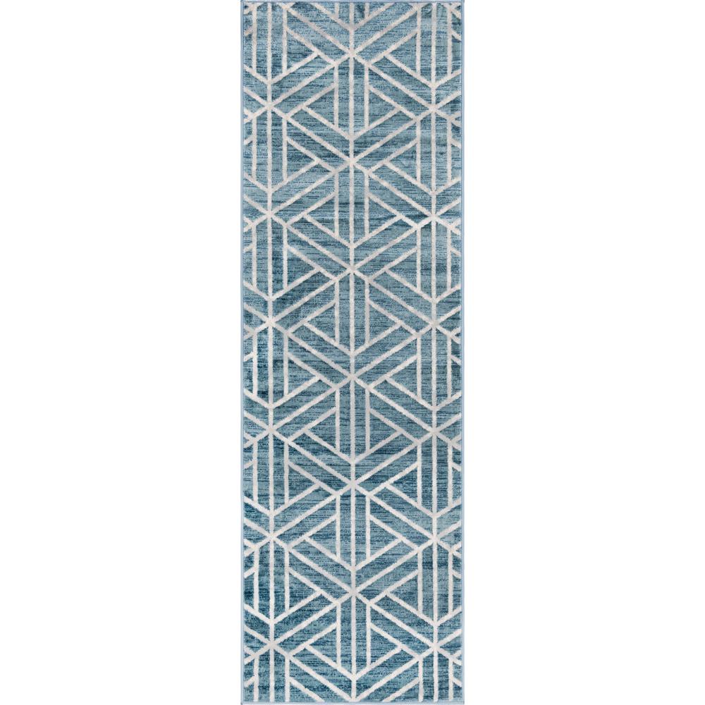 Matrix Trellis Motif Rug, Blue/Ivory (3' 0 x 10' 0). Picture 1