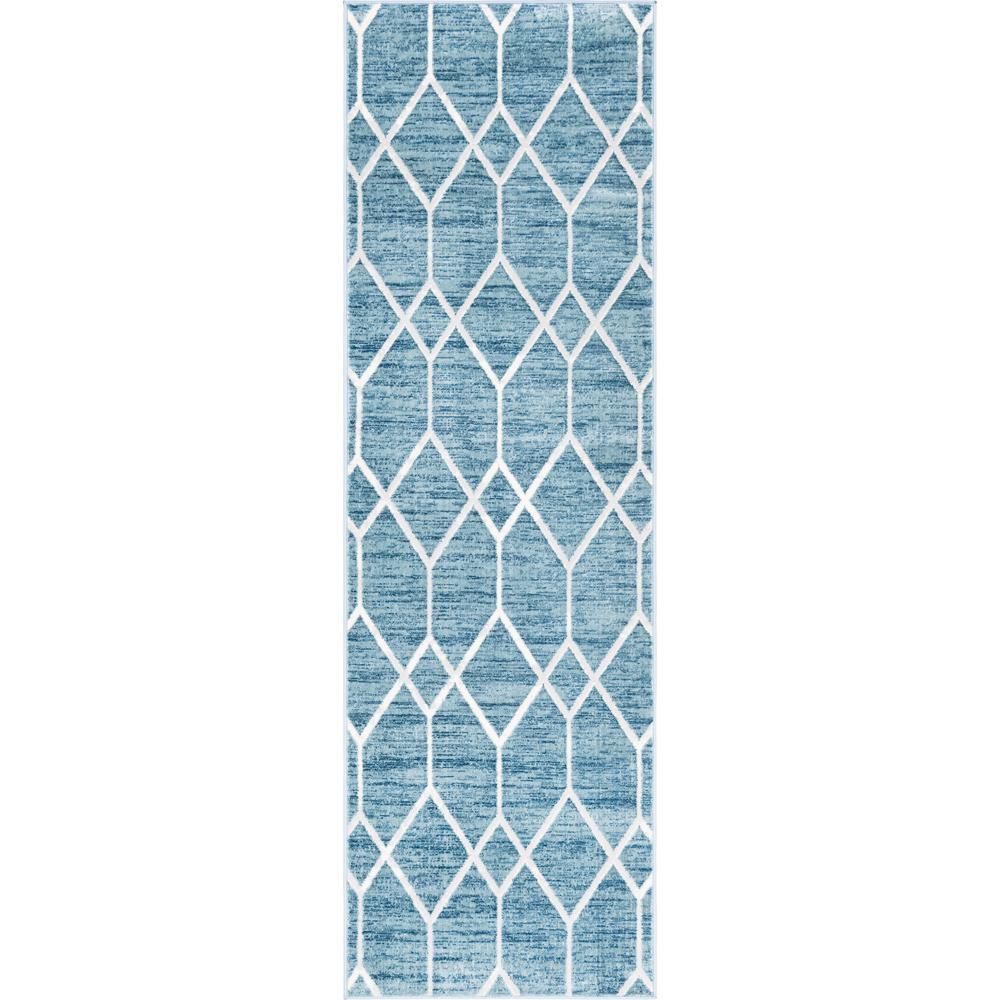Matrix Trellis Deco Rug, Blue/Ivory (3' 0 x 10' 0). Picture 1