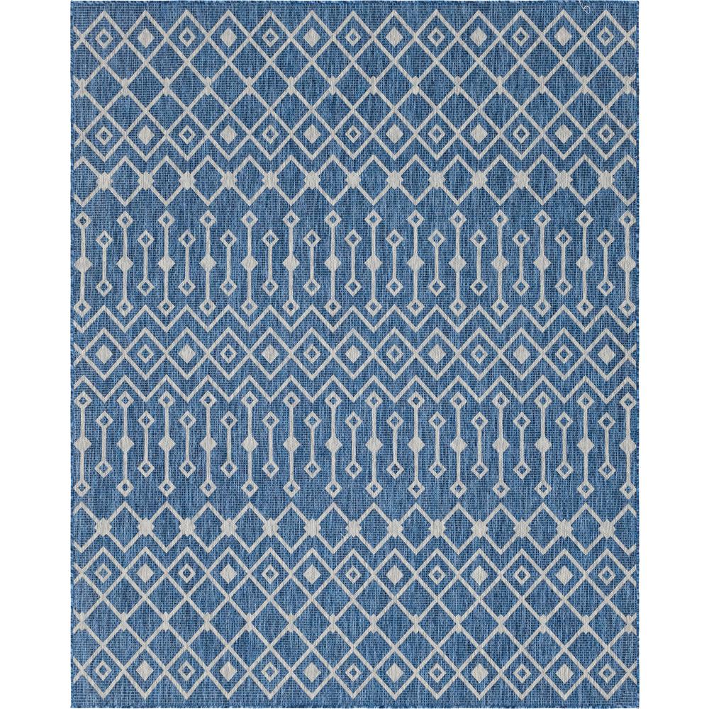 Outdoor Tribal Trellis Rug, Blue/Ivory (10' 0 x 13' 0). Picture 1