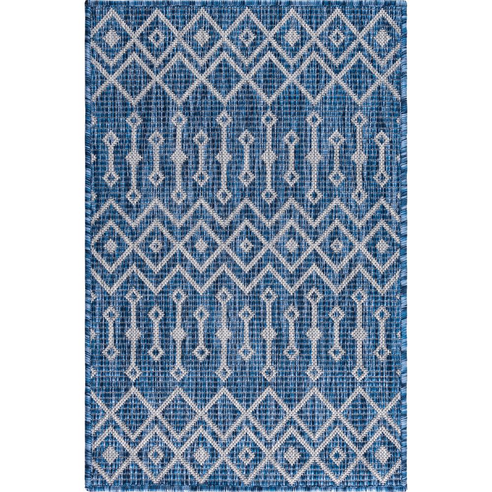 Outdoor Tribal Trellis Rug, Blue/Ivory (8' 0 x 10' 0). Picture 1