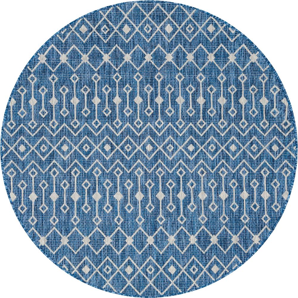 Outdoor Tribal Trellis Rug, Blue/Ivory (7' 0 x 7' 0). Picture 1