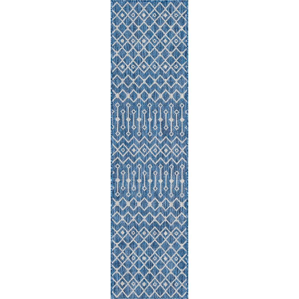 Outdoor Tribal Trellis Rug, Blue/Ivory (5' 0 x 5' 0). Picture 1