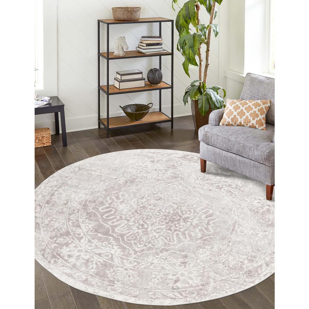 Unique Loom 7 Ft Round Rug in Gray (3155632). Picture 1