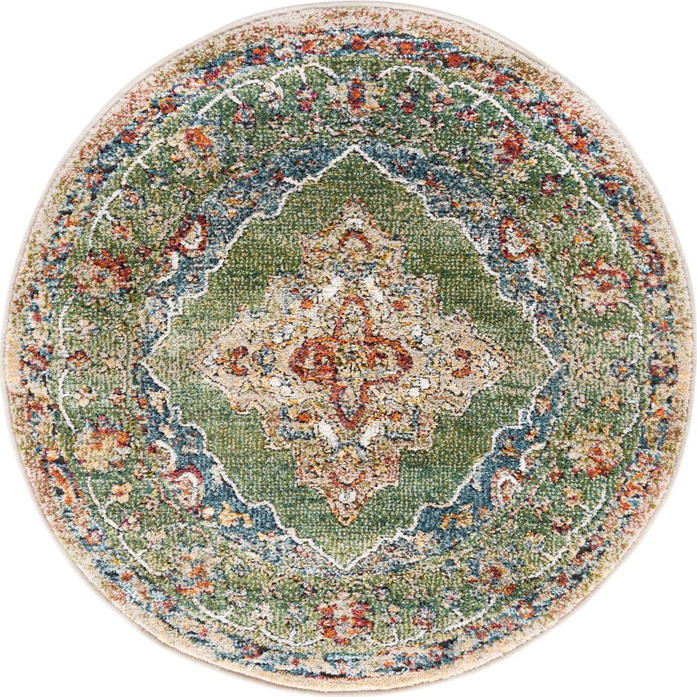 Unique Loom 3 Ft Round Rug in Green (3161958). Picture 1