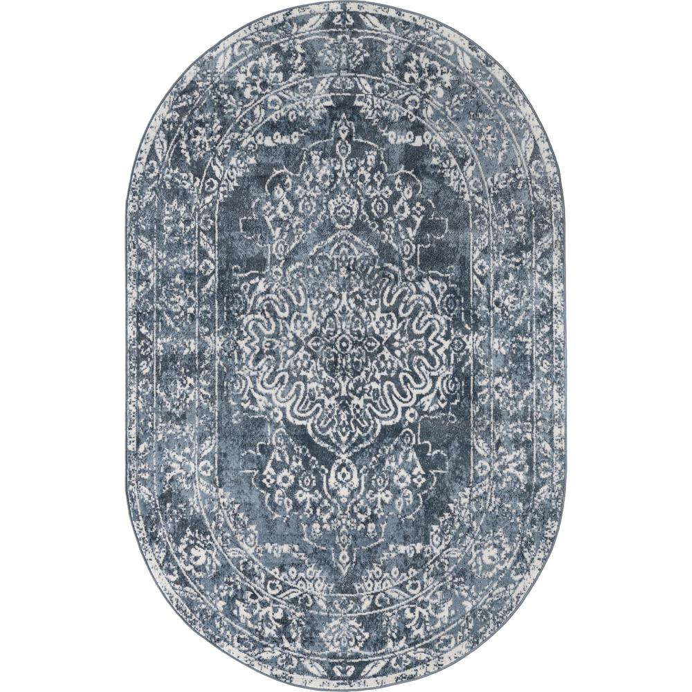 Unique Loom 5x8 Oval Rug in Blue (3155614). Picture 1