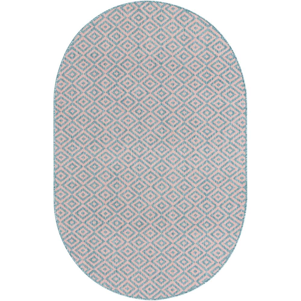 Jill Zarin Outdoor Costa Rica Area Rug 5' 3" x 8' 0", Oval Pink and Aqua. Picture 1