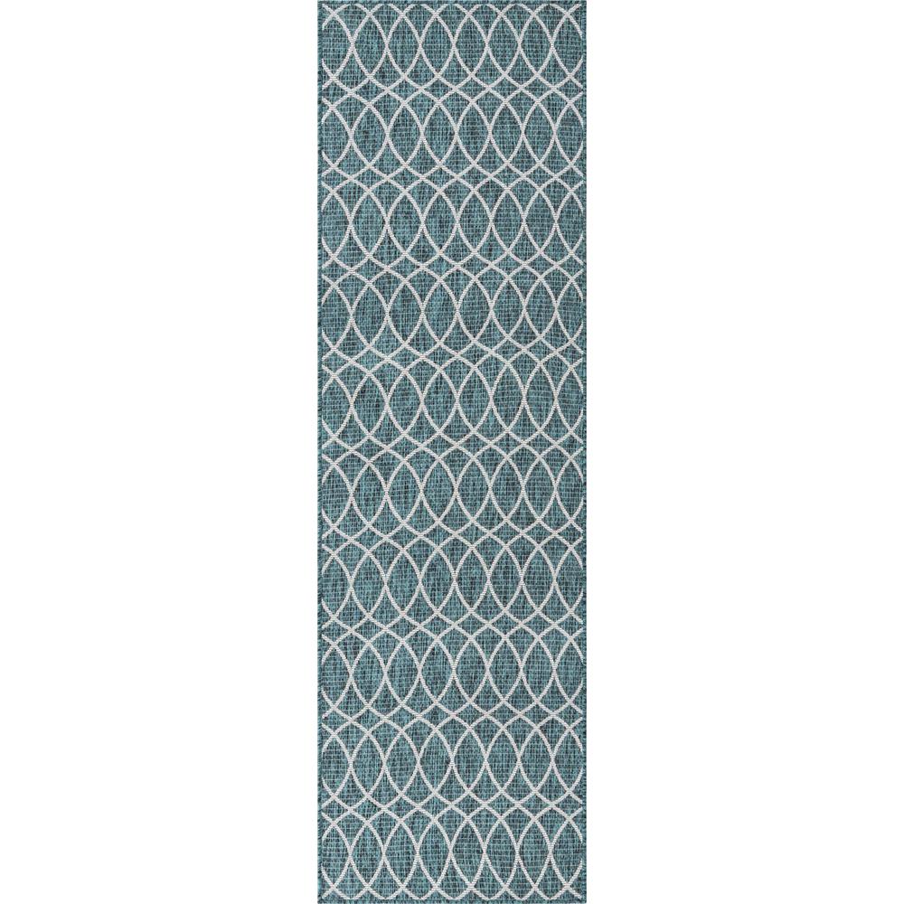 Outdoor Trellis Collection, Area Rug, Teal, 2' 11" x 10' 0", Runner. Picture 1