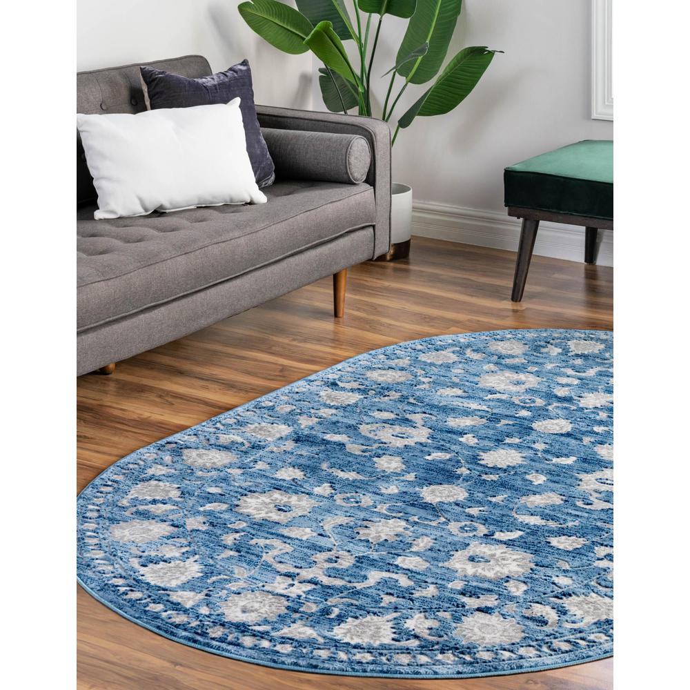 Boston Floral Area Rug 5' 3" x 8' 0", Oval Blue. Picture 3