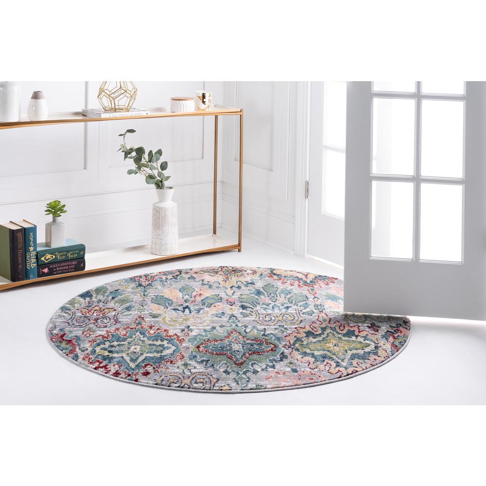 Unique Loom 5 Ft Round Rug in Gray (3150130). Picture 4