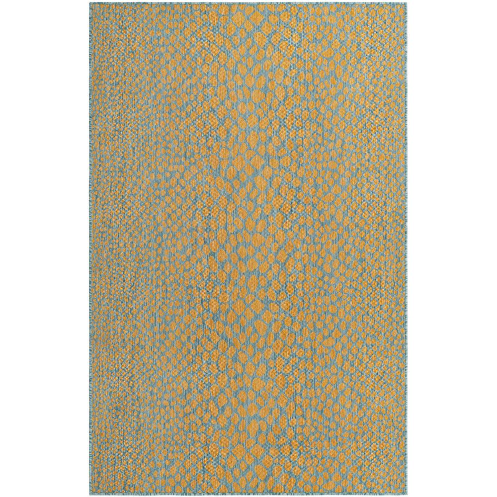Jill Zarin Outdoor Collection, Area Rug, Yellow and Aqua, 5' 3" x 8' 0", Rectangular. Picture 1