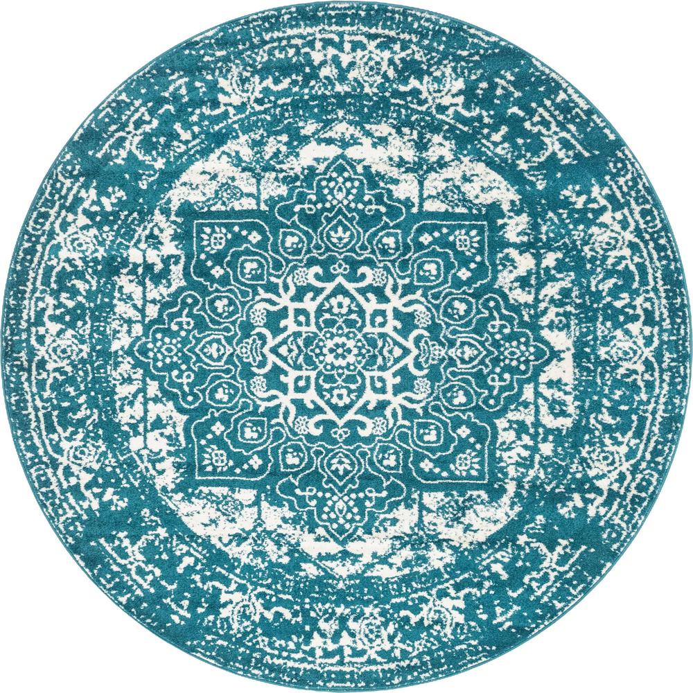 Unique Loom 8 Ft Round Rug in Turquoise (3150382). Picture 1