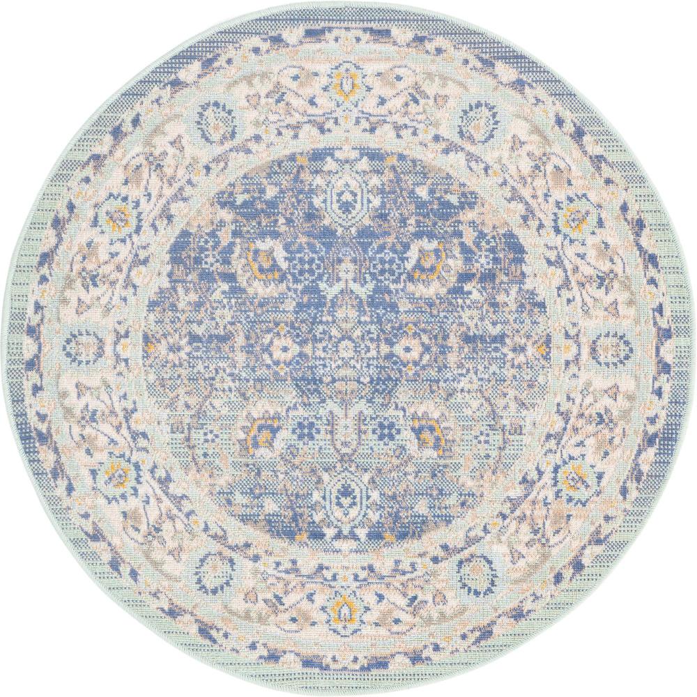 Unique Loom 3 Ft Round Rug in French Blue (3155019). Picture 1