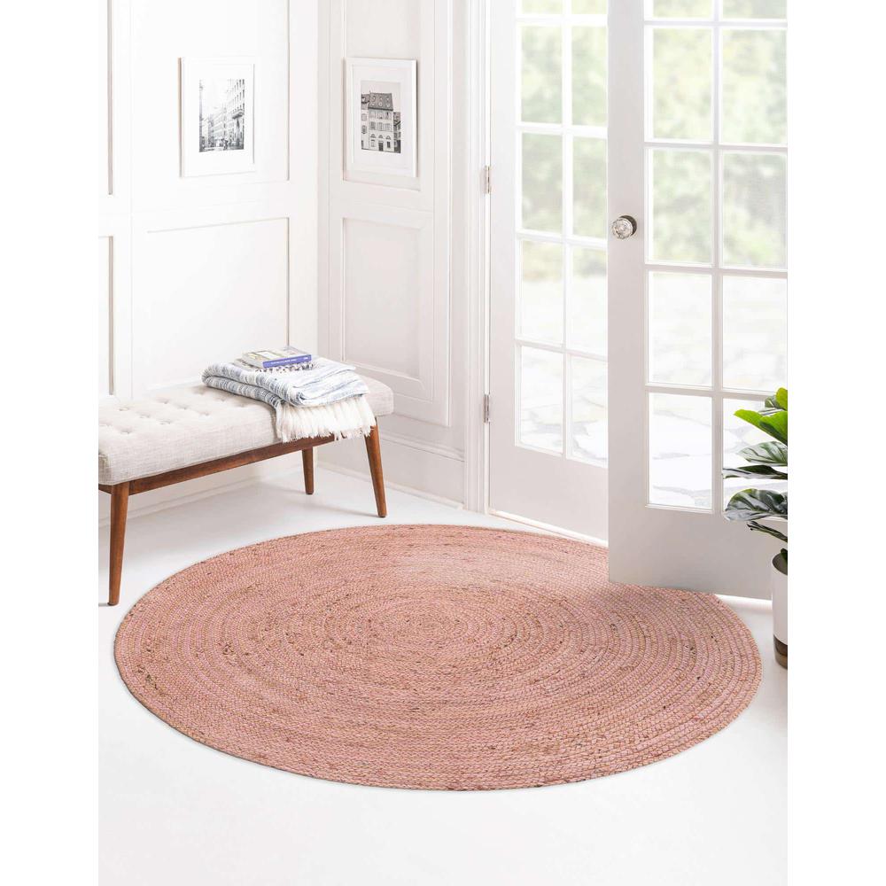 Braided Jute Collection, Area Rug, Light Pink, 8' 0" x 8' 0", Round. Picture 3