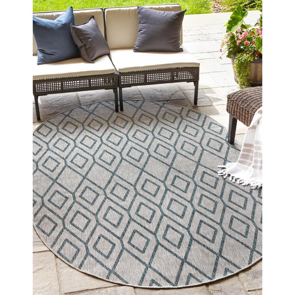 Jill Zarin Outdoor Turks and Caicos Area Rug 5' 3" x 8' 0", Oval Gray Teal. Picture 2