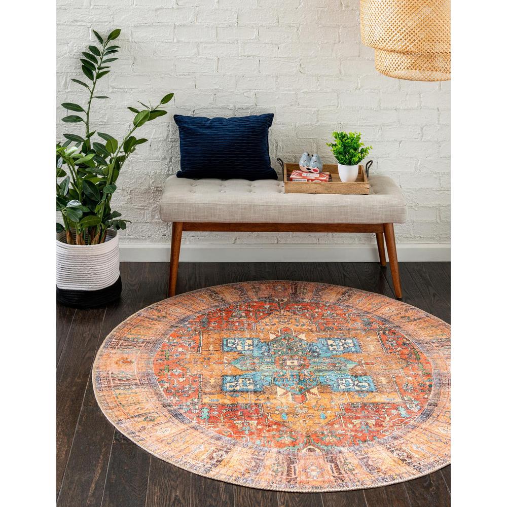 Unique Loom 3 Ft Round Rug in Rust Red (3161347). Picture 1
