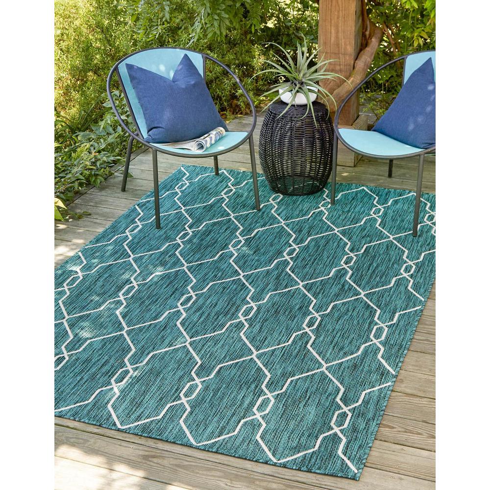 Outdoor Links Trellis Rug, Teal/Ivory (6' 0 x 9' 0). Picture 1