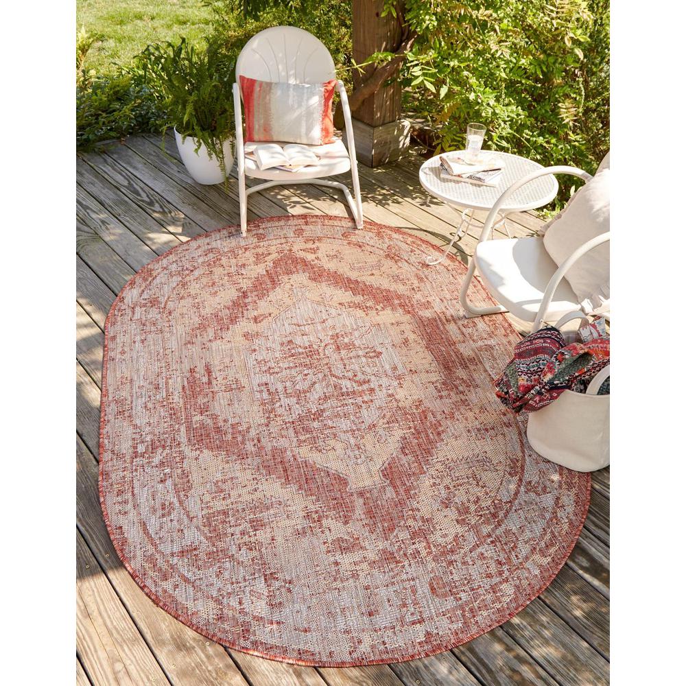 Unique Loom 8x10 Oval Rug in Rust Red (3163114). Picture 1
