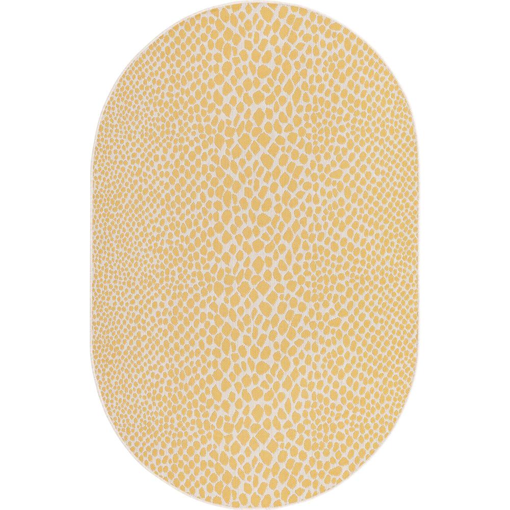Jill Zarin Outdoor Cape Town Area Rug 5' 3" x 8' 0", Oval Yellow Ivory. Picture 1