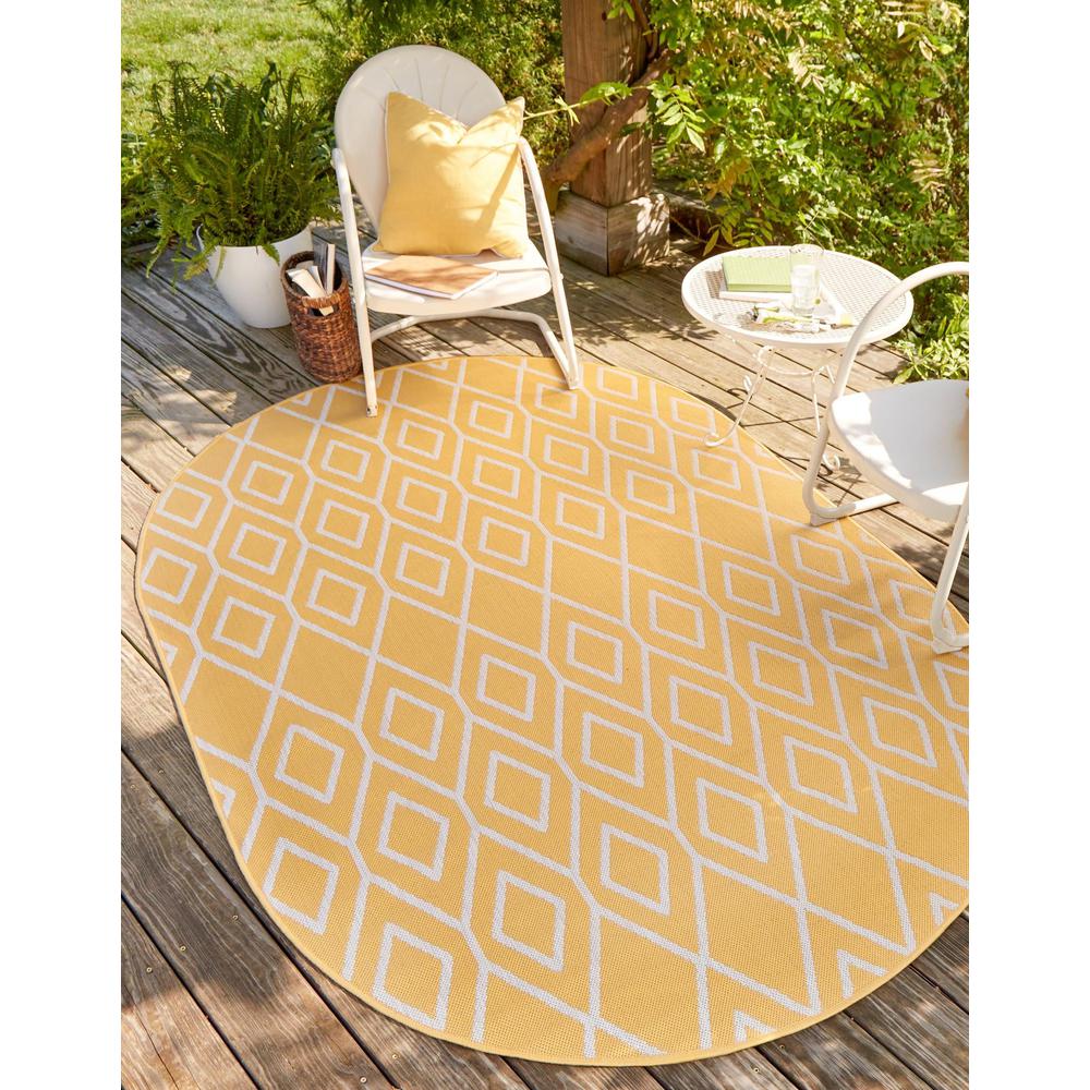Jill Zarin Outdoor Turks and Caicos Area Rug 5' 3" x 8' 0", Oval Yellow Ivory. Picture 2