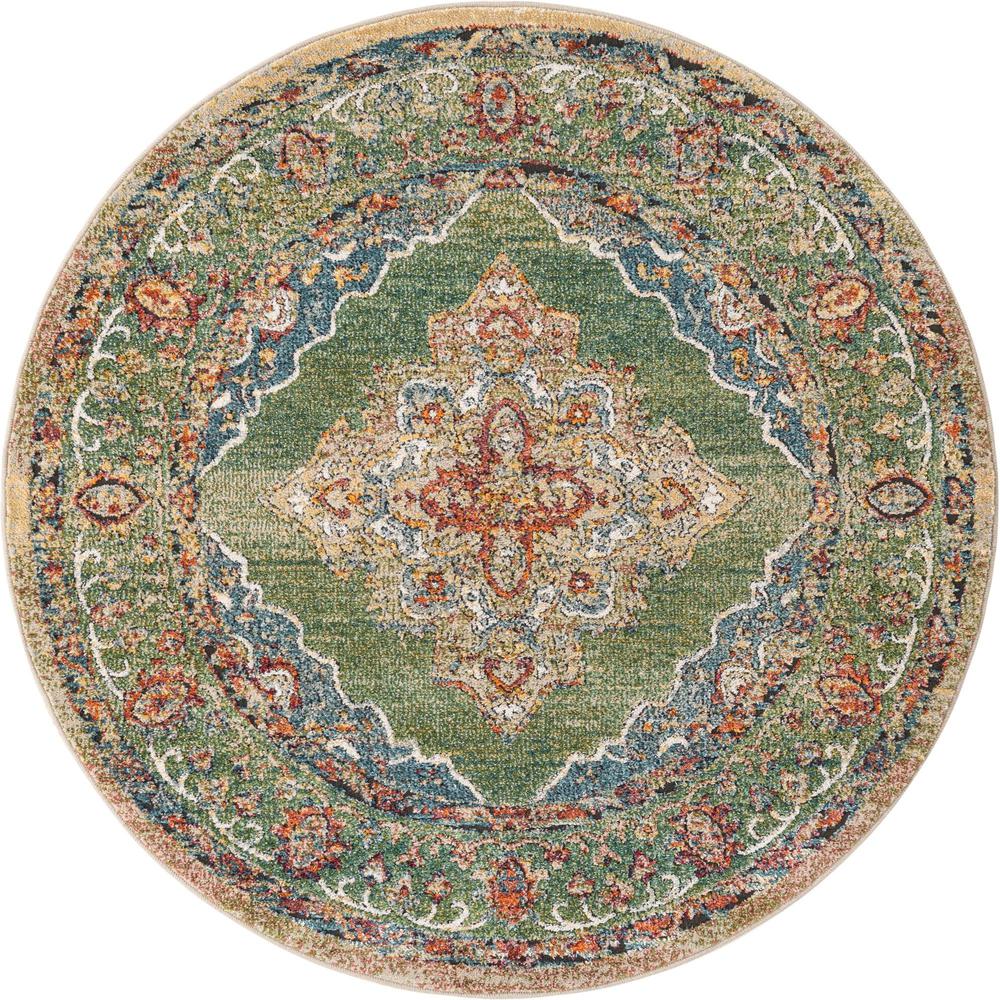Unique Loom 5 Ft Round Rug in Green (3161959). Picture 1
