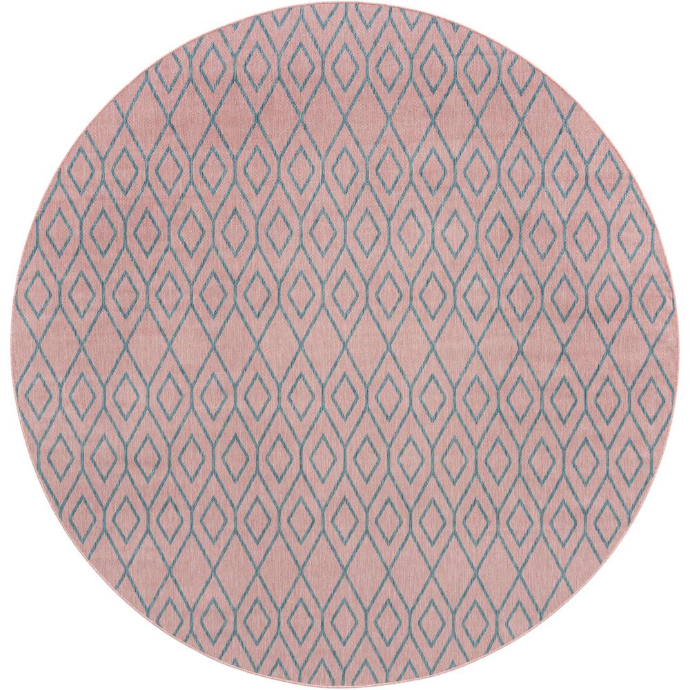 Jill Zarin Outdoor Turks and Caicos Area Rug 10' 8" x 10' 8", Round Pink and Aqua. Picture 1