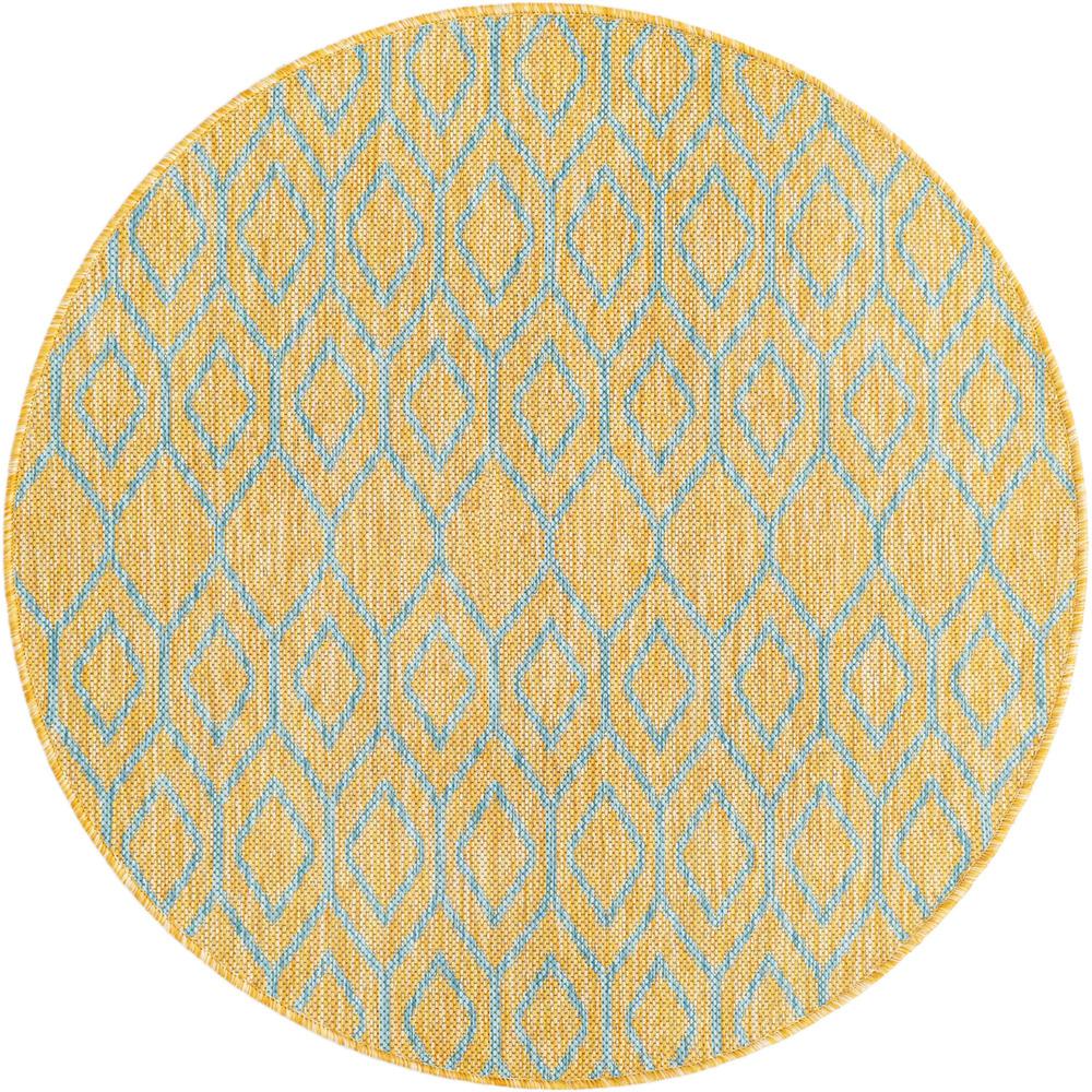 Jill Zarin Outdoor Turks and Caicos Area Rug 3' 3" x 3' 3", Round Yellow and Aqua. Picture 1