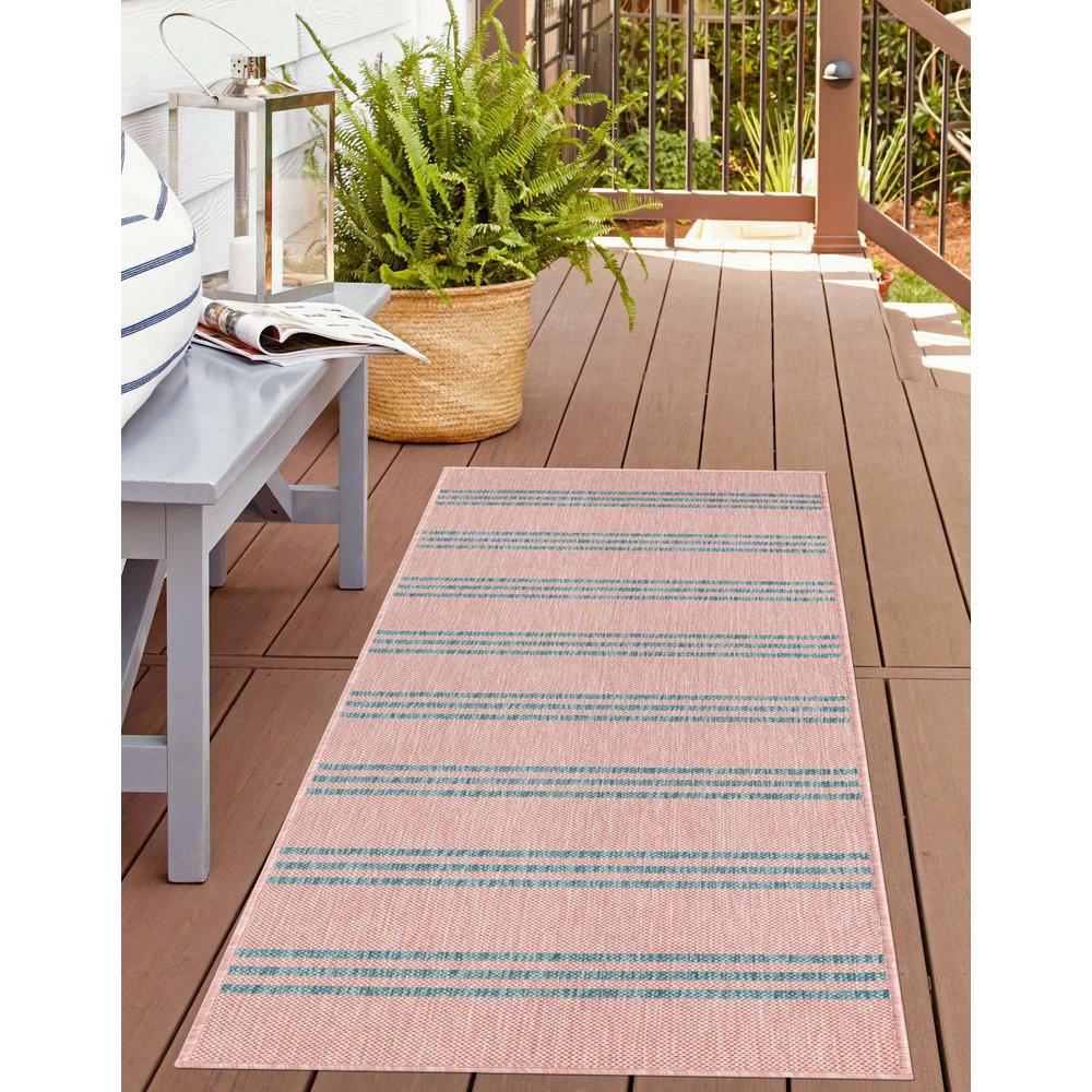 Jill Zarin Outdoor Anguilla Area Rug 2' 0" x 6' 0", Runner Pink and Aqua. Picture 3