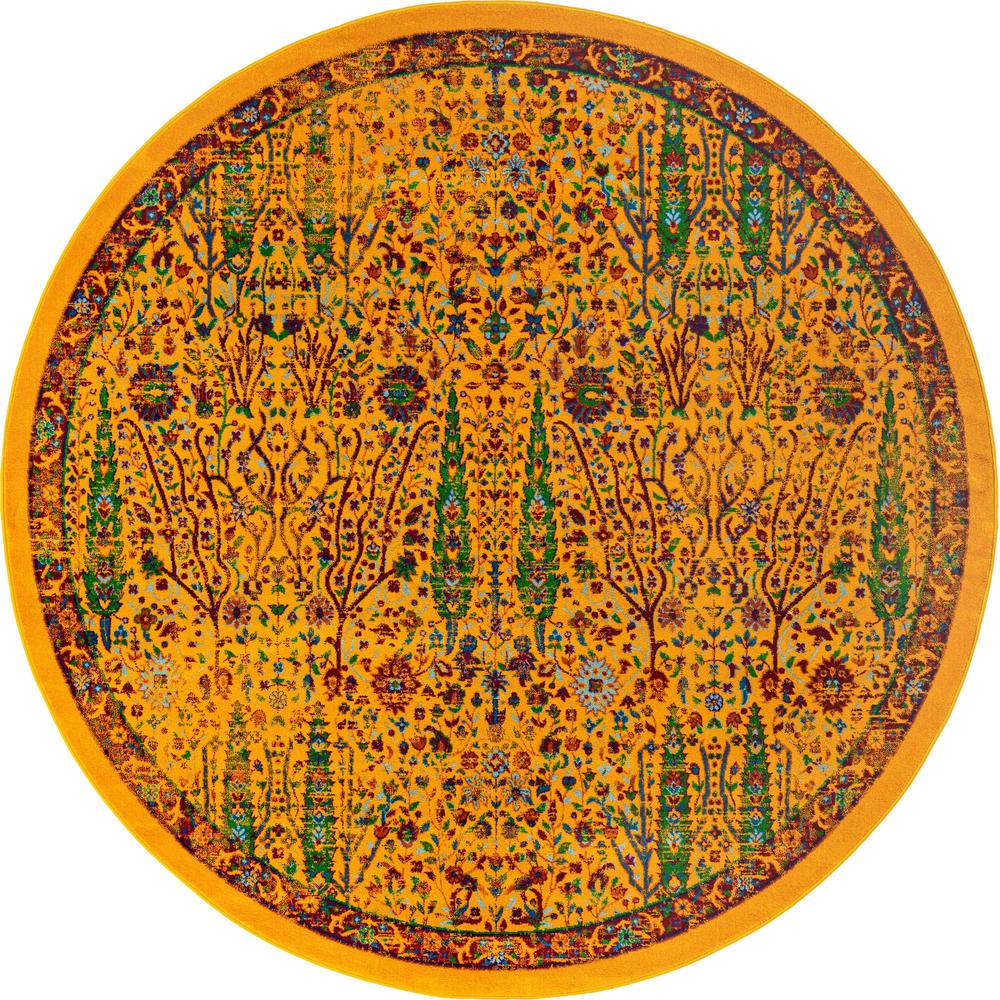 Unique Loom 8 Ft Round Rug in Yellow (3160774). Picture 1