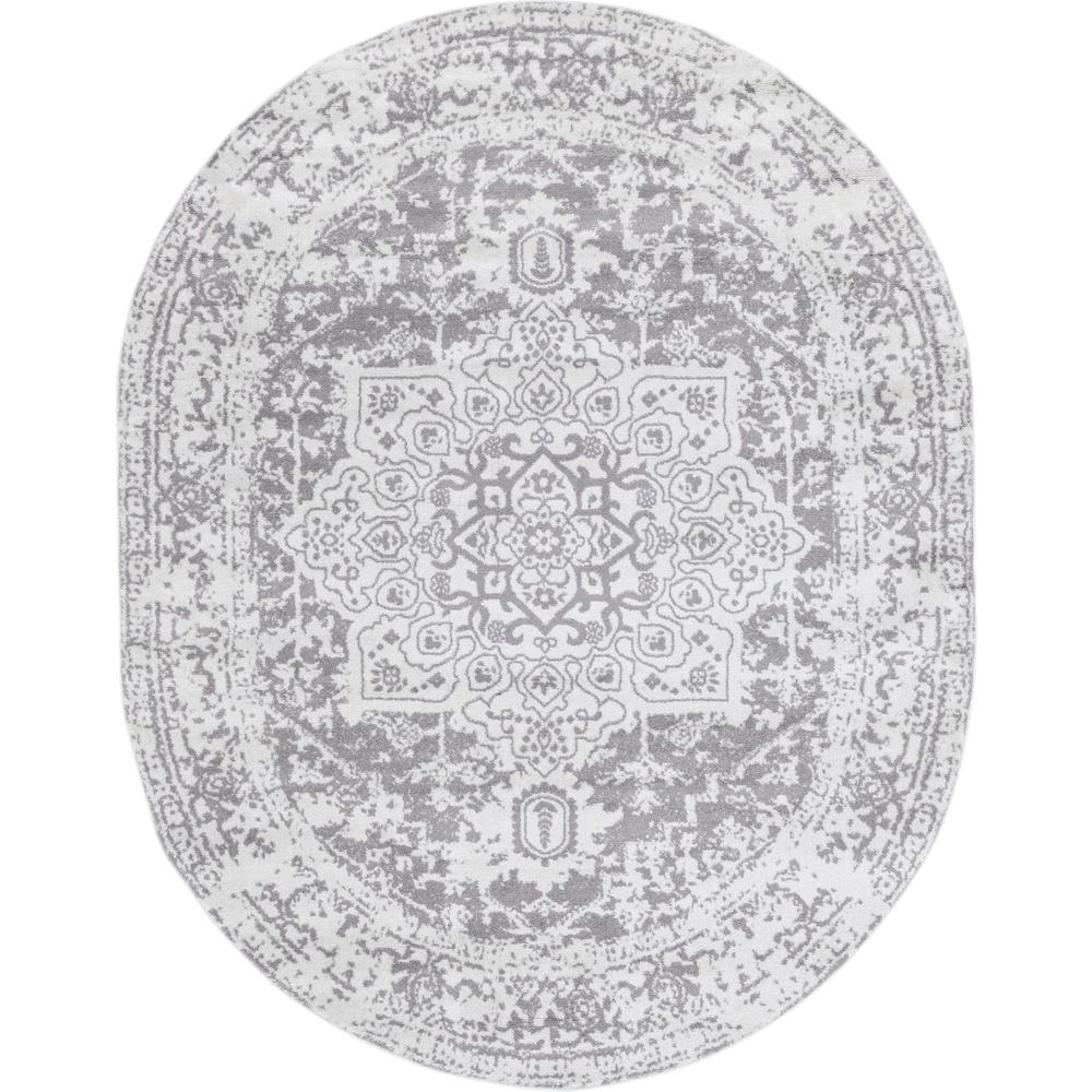 Unique Loom 8x10 Oval Rug in White (3150268). Picture 1