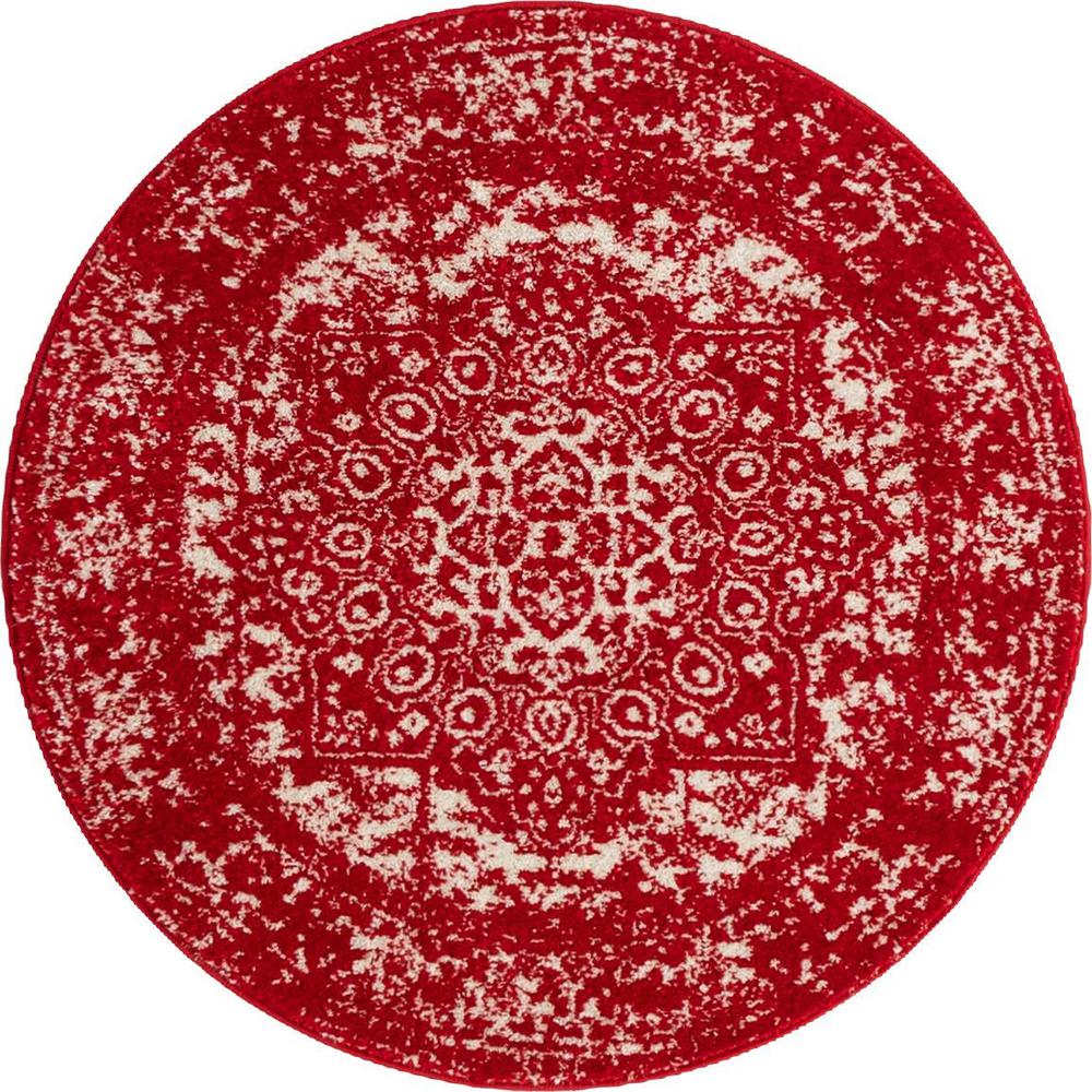 Unique Loom 3 Ft Round Rug in Red (3150428). Picture 1