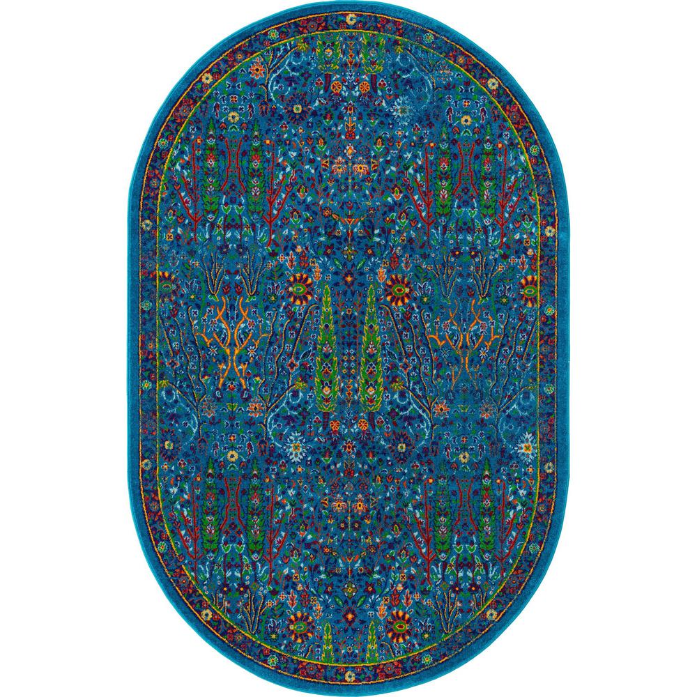 Unique Loom 5x8 Oval Rug in Blue (3160817). Picture 1