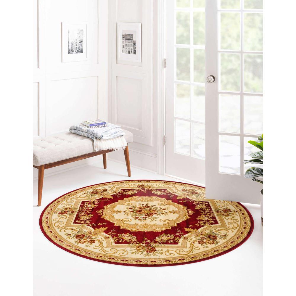 Versailles Collection, Area Rug, Red, 7' 1" x 7' 1", Round. Picture 3