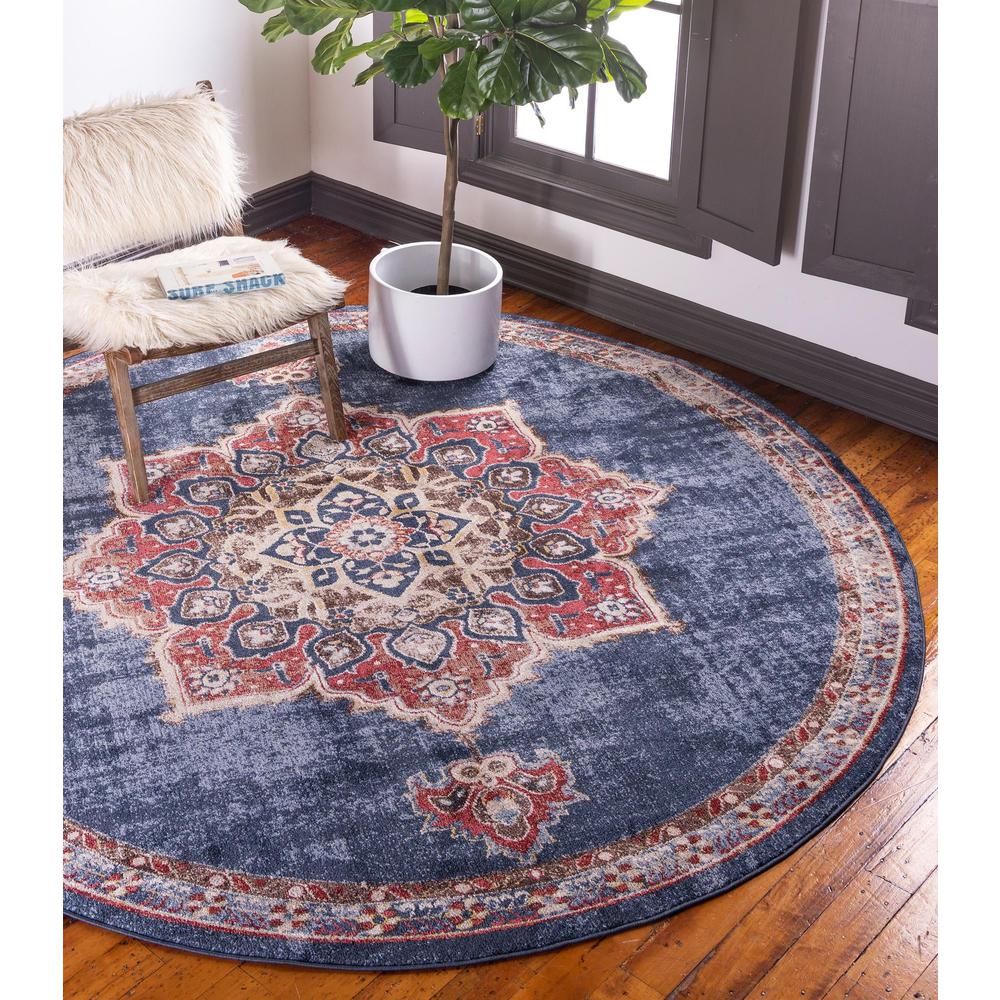 Unique Loom 3 Ft Round Rug in Navy Blue (3153858). Picture 2