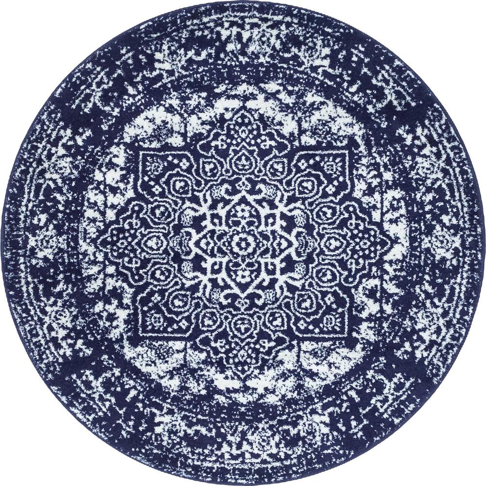 Unique Loom 5 Ft Round Rug in Navy Blue (3150333). Picture 1