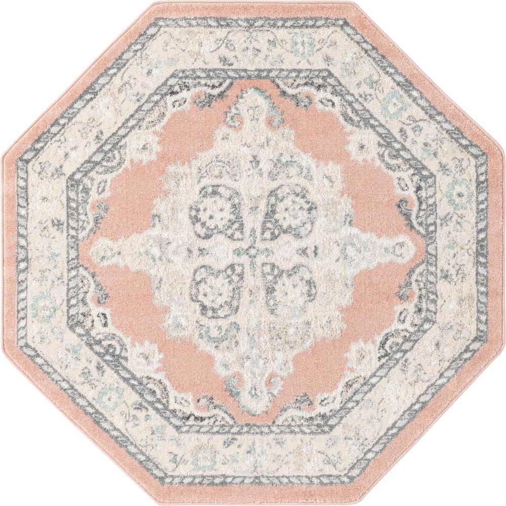 Unique Loom 5 Ft Octagon Rug in Pink (3158904). Picture 1