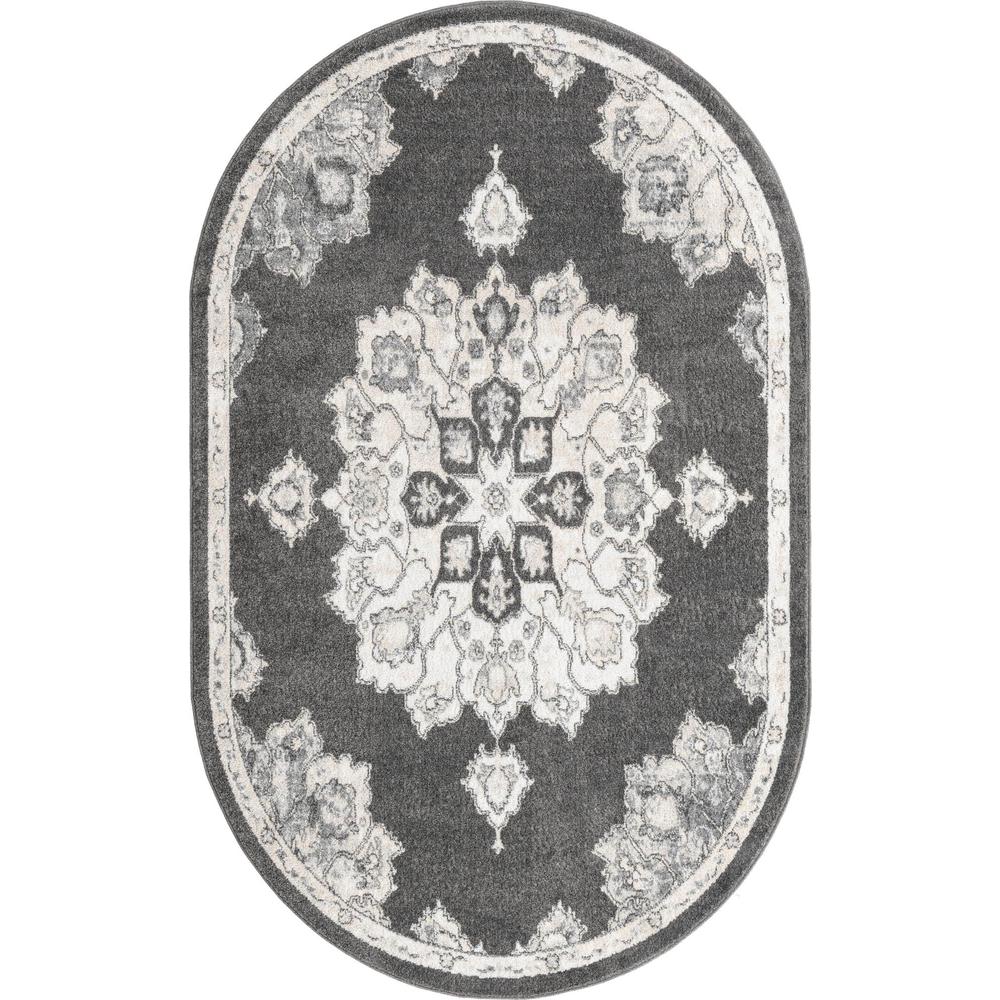 Unique Loom 5x8 Oval Rug in Charcoal (3158758). Picture 1