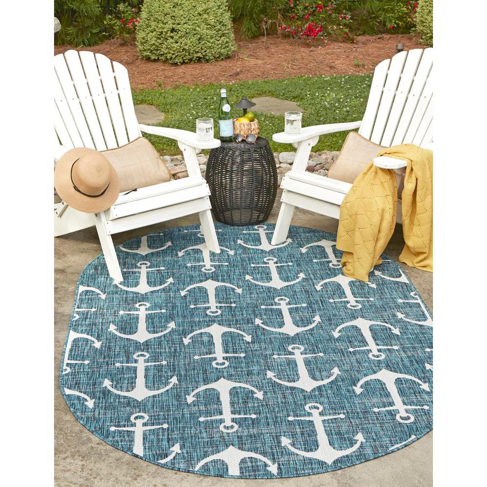 Unique Loom 5x8 Oval Rug in Teal (3162791). Picture 1