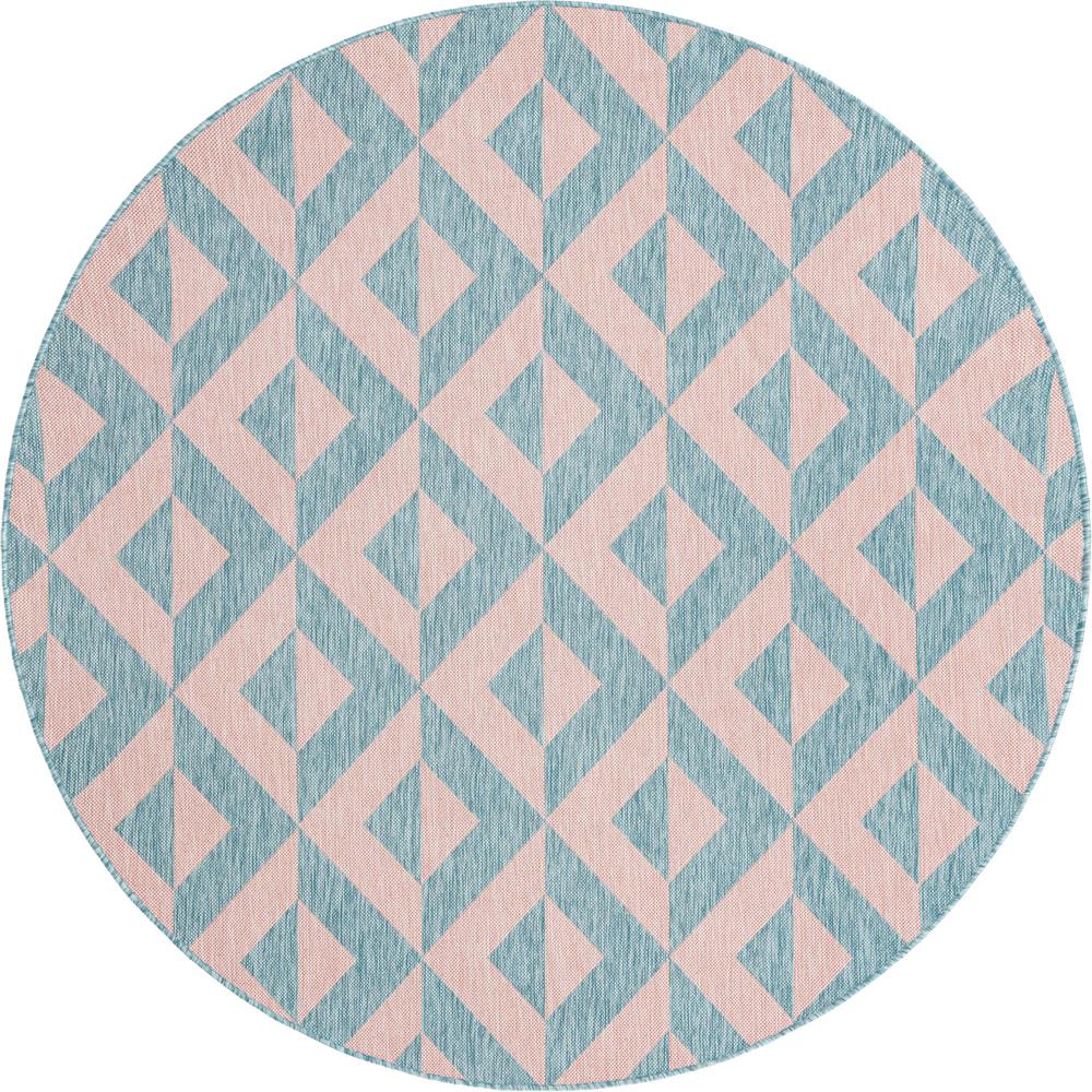 Jill Zarin Outdoor Napa Area Rug 6' 7" x 6' 7", Round Pink and Aqua. Picture 1